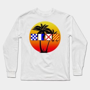 NAVY spelled out with Signal Flags Sunset Palm Trees Long Sleeve T-Shirt